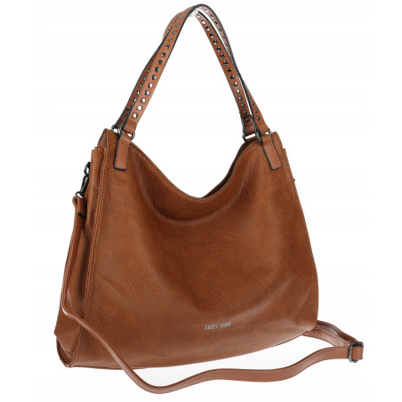 Torebka Damska Shopper worek modna duża torba A4 na Ramię 6867 Brązowa