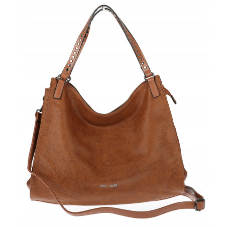 Torebka Damska Shopper worek modna duża torba A4 na Ramię 6867 Brązowa