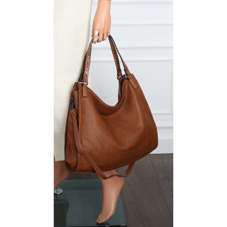 Torebka Damska Shopper worek modna duża torba A4 na Ramię 6867 Brązowa