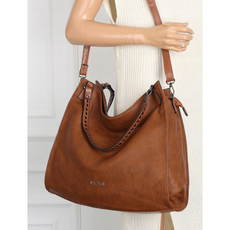 Torebka Damska Shopper worek modna duża torba A4 na Ramię 6867 Brązowa