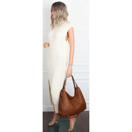 Torebka Damska Shopper worek modna duża torba A4 na Ramię 6867 Brązowa