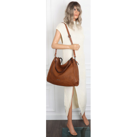 Torebka Damska Shopper worek modna duża torba A4 na Ramię 6867 Brązowa