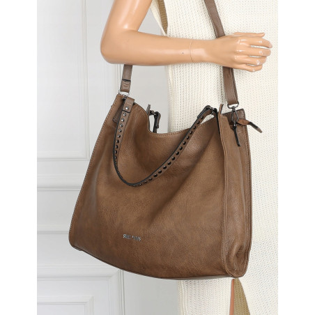 Torebka Damska Shopper worek modna duża torba A4 na Ramię 6867 Brązowa