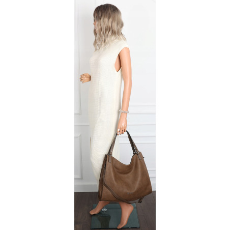 Torebka Damska Shopper worek modna duża torba A4 na Ramię 6867 Brązowa