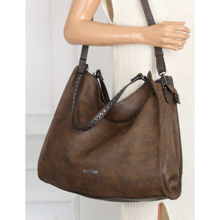 Torebka Damska Shopper worek modna duża torba A4 na Ramię 6867 Czekoladowa