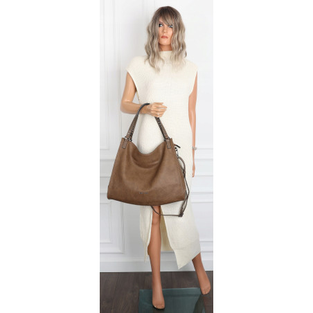 Torebka Damska Shopper worek modna duża torba A4 na Ramię 6867 Brązowa