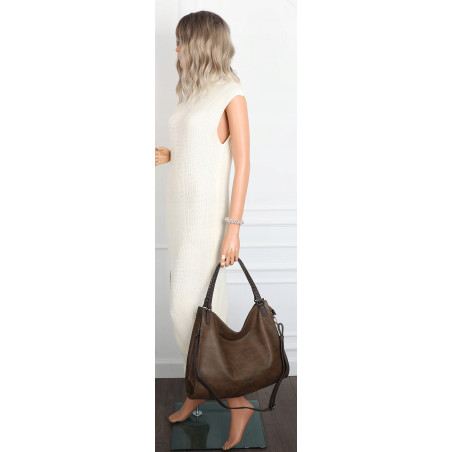 Torebka Damska Shopper worek modna duża torba A4 na Ramię 6867 Czekoladowa