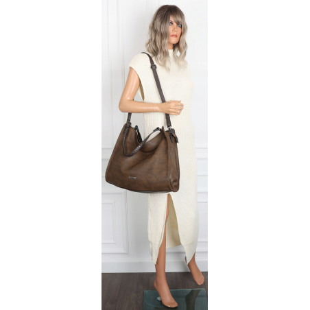 Torebka Damska Shopper worek modna duża torba A4 na Ramię 6867 Czekoladowa