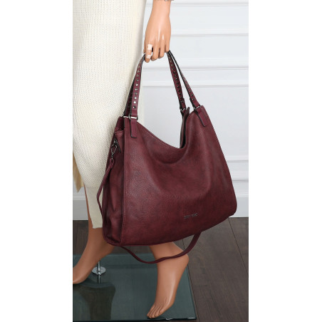 Torebka Damska Shopper worek modna duża torba A4 na Ramię 6867 Bordowa