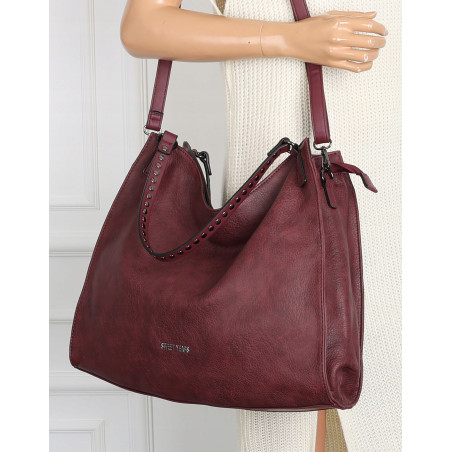 Torebka Damska Shopper worek modna duża torba A4 na Ramię 6867 Bordowa