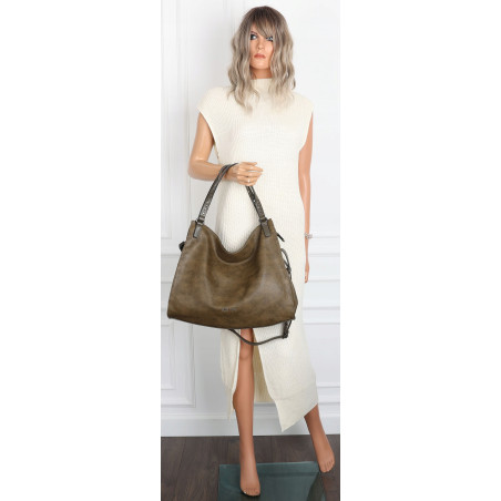 Torebka Damska Shopper worek modna duża torba A4 na Ramię 6867 Zielona