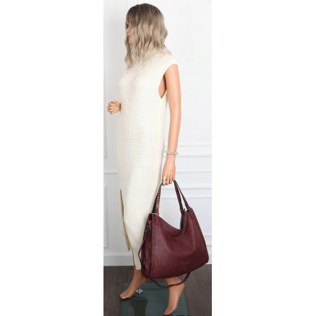 Torebka Damska Shopper worek modna duża torba A4 na Ramię 6867 Bordowa
