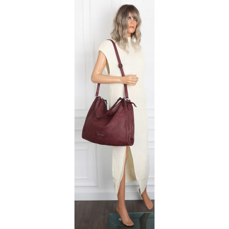 Torebka Damska Shopper worek modna duża torba A4 na Ramię 6867 Bordowa