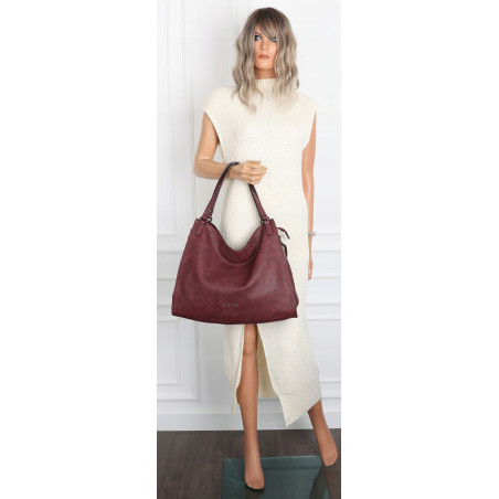 Torebka Damska Shopper worek modna duża torba A4 na Ramię 6867 Bordowa