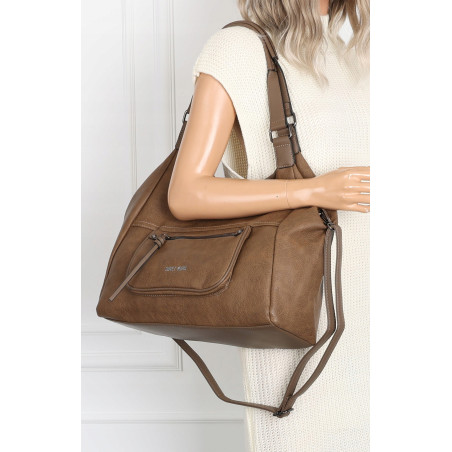 Torebka Damska Shopper worek modna duża torba A4 na Ramię 6870 Brązowa