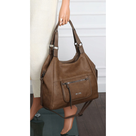 Torebka Damska Shopper worek modna duża torba A4 na Ramię 6870 Brązowa