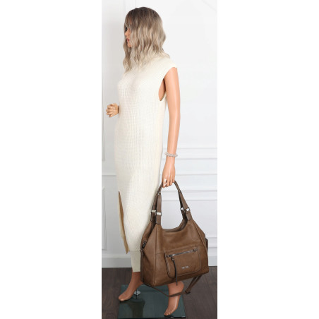 Torebka Damska Shopper worek modna duża torba A4 na Ramię 6870 Brązowa