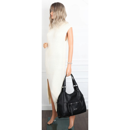 Torebka Damska Shopper worek modna lekka duża torba A4 na Ramię 6870 Czarna