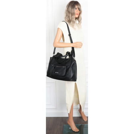 Torebka Damska Shopper worek modna lekka duża torba A4 na Ramię 6870 Czarna