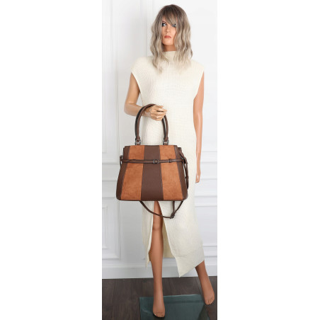 Torebka damska kuferek A4 elegancka do pracy włoska marka MC371 Brązowa