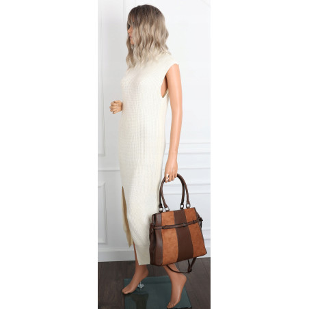 Torebka damska kuferek A4 elegancka do pracy włoska marka MC371 Brązowa