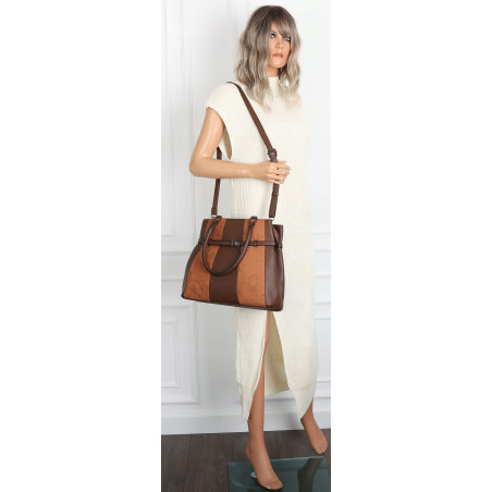 Torebka damska kuferek A4 elegancka do pracy włoska marka MC371 Brązowa