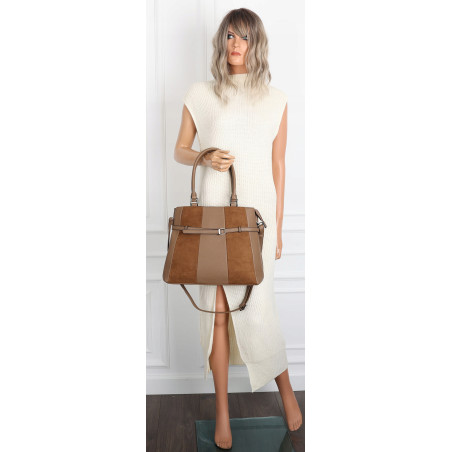 Torebka damska kuferek A4 elegancka do pracy włoska marka MC371 Brązowa