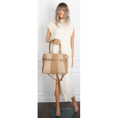 Torebka damska kuferek A4 elegancka do pracy włoska marka MC371 Beżowa