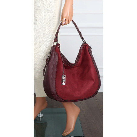 Torebka damska shopper worek zamsz A4 elegancka lekka torba CC6632 Bordowa