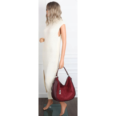Torebka damska shopper worek zamsz A4 elegancka lekka torba CC6632 Bordowa