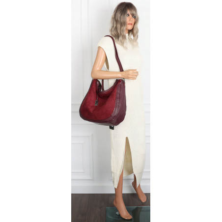 Torebka damska shopper worek zamsz A4 elegancka lekka torba CC6632 Bordowa