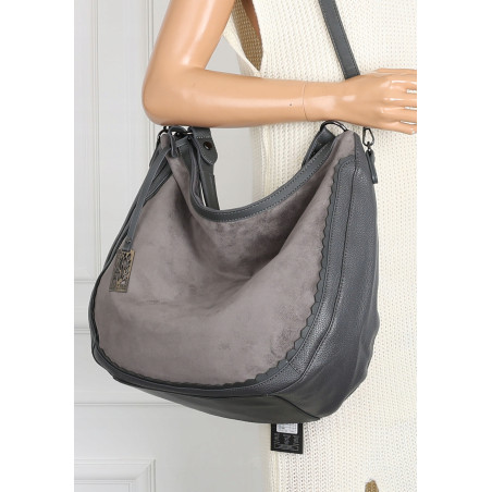 Torebka damska shopper worek zamsz A4 elegancka lekka torba CC6632 Szara
