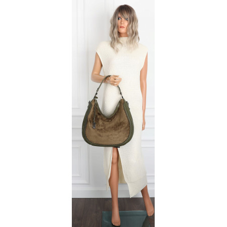 Torebka damska shopper worek zamsz A4 elegancka lekka torba CC6632 Zielona