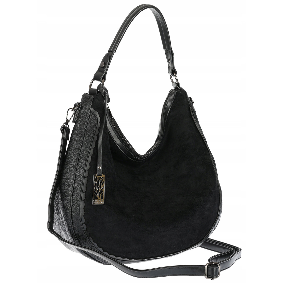 Torebka damska shopper worek zamsz A4 elegancka lekka torba CC6632 Czarna