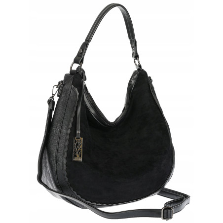 Torebka damska shopper worek zamsz A4 elegancka lekka torba CC6632 Czarna