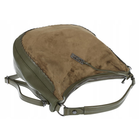 Torebka damska shopper worek zamsz A4 elegancka lekka torba CC6632 Zielona