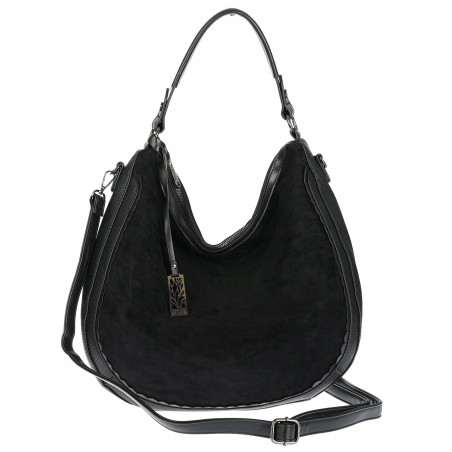 Torebka damska shopper worek zamsz A4 elegancka lekka torba CC6632 Czarna