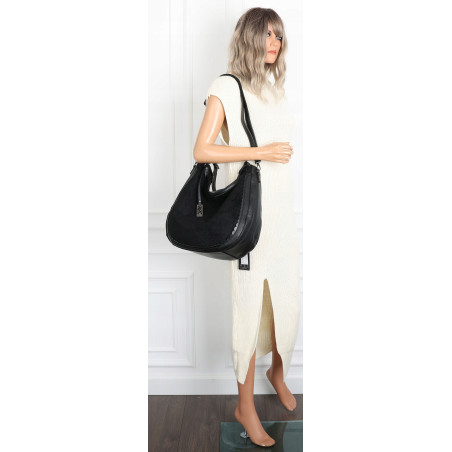 Torebka damska shopper worek zamsz A4 elegancka lekka torba CC6632 Czarna