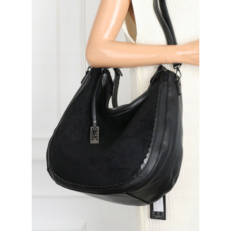 Torebka damska shopper worek zamsz A4 elegancka lekka torba CC6632 Czarna