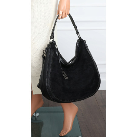 Torebka damska shopper worek zamsz A4 elegancka lekka torba CC6632 Czarna
