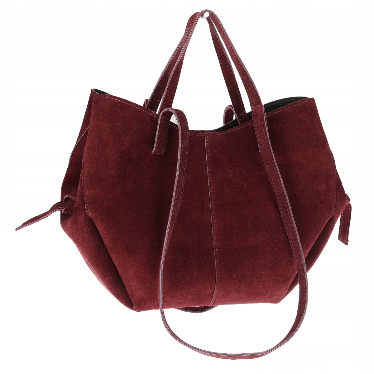 Włoska torebka damska VERA PELLE skórzana zamszowa shopper MB09 Bordowa