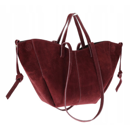 Włoska torebka damska VERA PELLE skórzana zamszowa shopper MB09 Bordowa