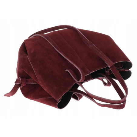 Włoska torebka damska VERA PELLE skórzana zamszowa shopper MB09 Bordowa