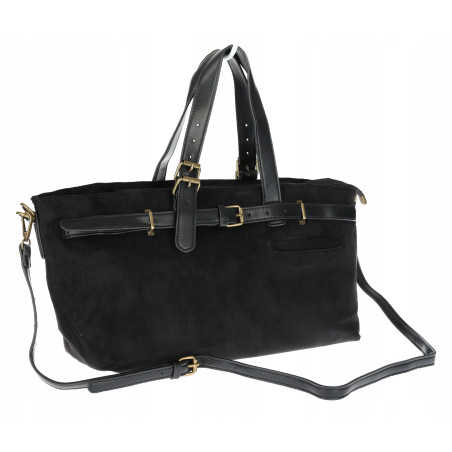 Torebka Damska shopper zamszowa torebka jamnik włoska marka 1255 Czarna