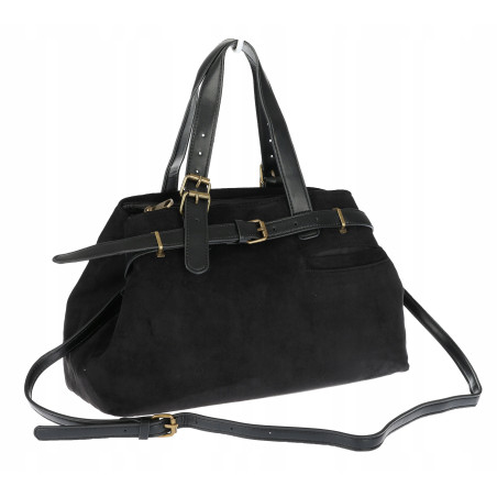 Torebka Damska shopper zamszowa torebka jamnik włoska marka 1255 Czarna
