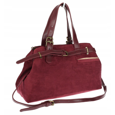 Torebka Damska shopper zamszowa torebka jamnik włoska marka 1255 Bordowa
