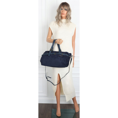 Torebka Damska shopper zamszowa torebka jamnik włoska marka 1255 Granatowa