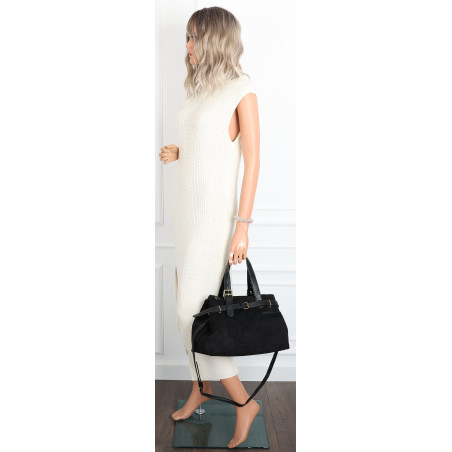 Torebka Damska shopper zamszowa torebka jamnik włoska marka 1255 Czarna