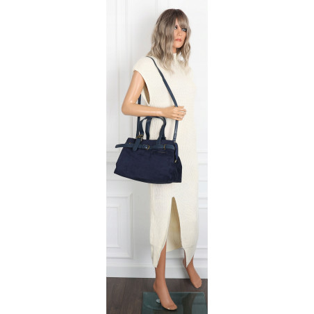 Torebka Damska shopper zamszowa torebka jamnik włoska marka 1255 Granatowa