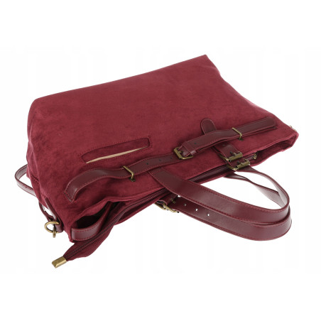 Torebka Damska shopper zamszowa torebka jamnik włoska marka 1255 Bordowa
